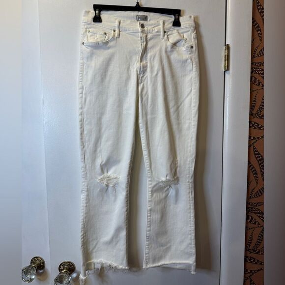 MOTHER The Insider Crop Step Fray Jeans Little Miss Innocent White Size 31 - Picture 1 of 7